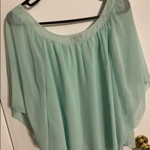 L Teal Justify Bat Wing Semi-Sheer Blouse